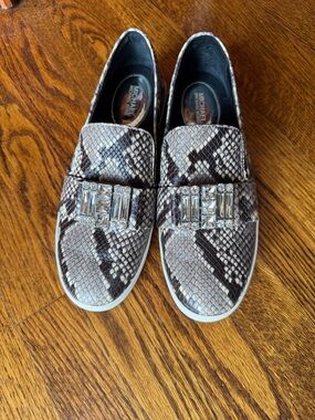 MICHAEL Michael Kors Gray Snake-Print Slip-On Sneakers with Crystal Accents